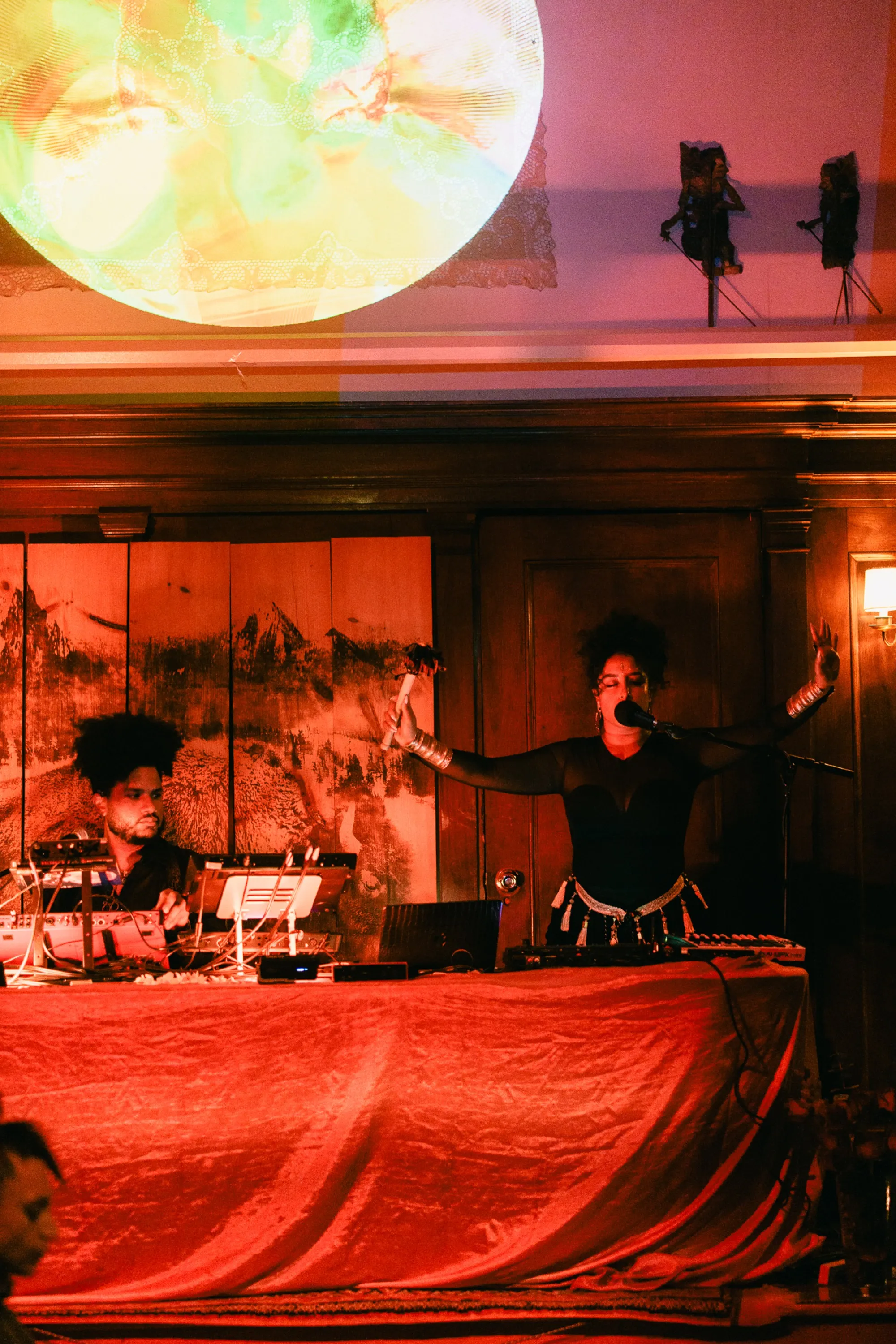 Global artist Benjamin Urbaez and DJ Dreeemy performing with microphone and loop station at Viewcy Harlem