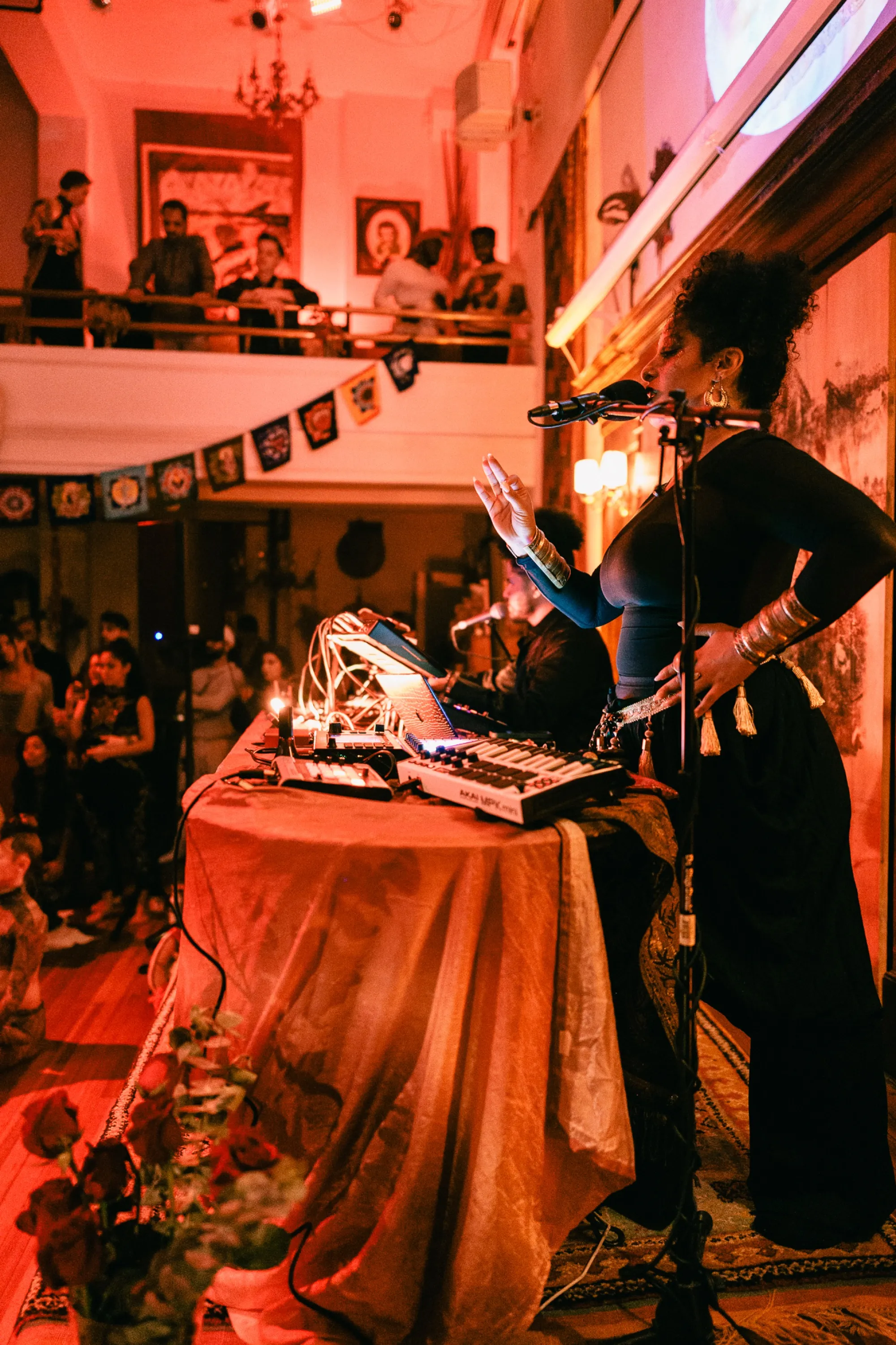 Global artist Benjamin Urbaez and DJ Dreeemy and live electronics setup at spiritual music gathering in Harlem