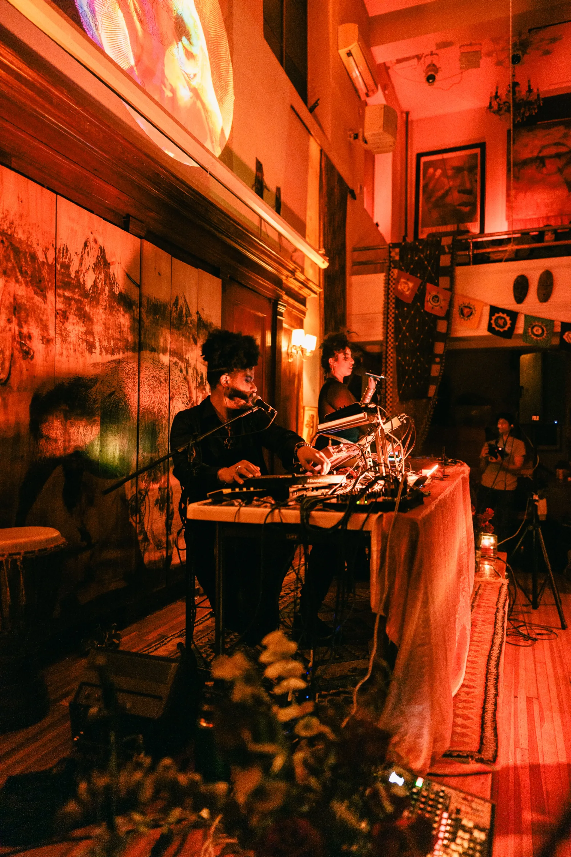 Global artist Benjamin Urbaez and DJ Dreeemy stage view of live performance at Viewcy venue in Harlem