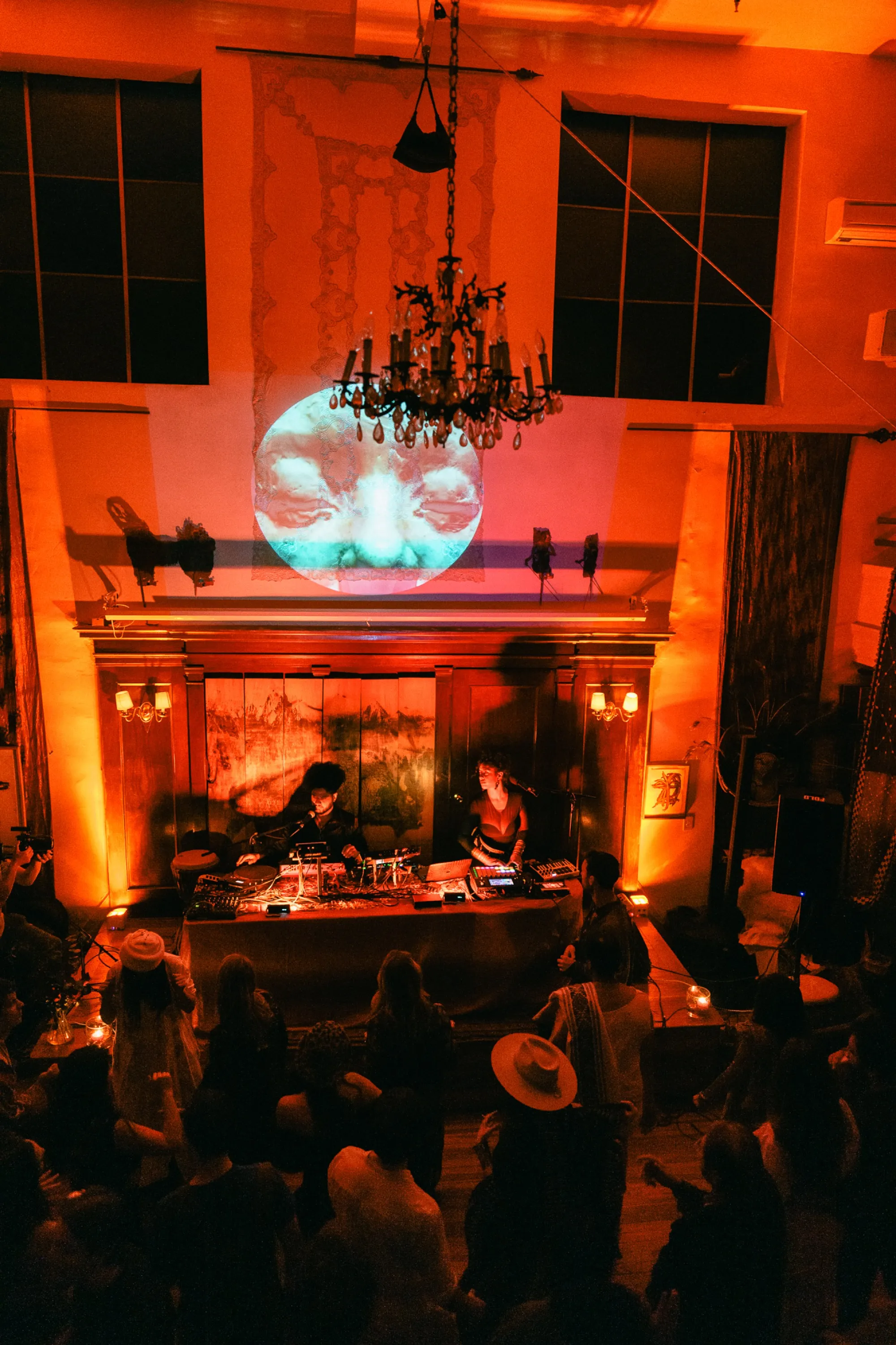 Global artist Benjamin Urbaez and DJ Dreeemy stage shot performing at Viewcy venue in Harlem