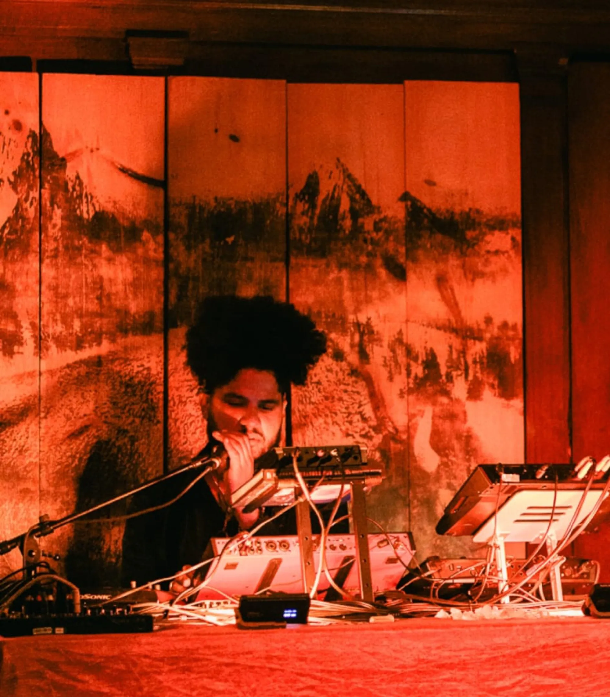 Global artist Benjamin Urbaez and DJ Dreeemy Dominican-American spiritual music artist performing live with electronic instruments and microphone